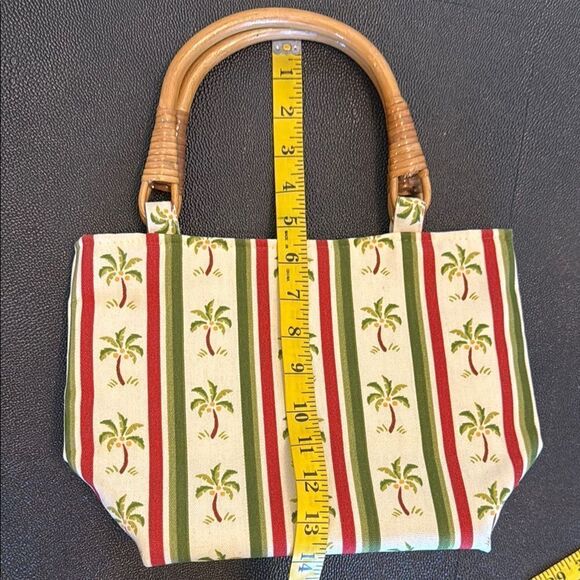 Tropical Palm Print Tote Bag with Bamboo Handles - Picture 6 of 8
